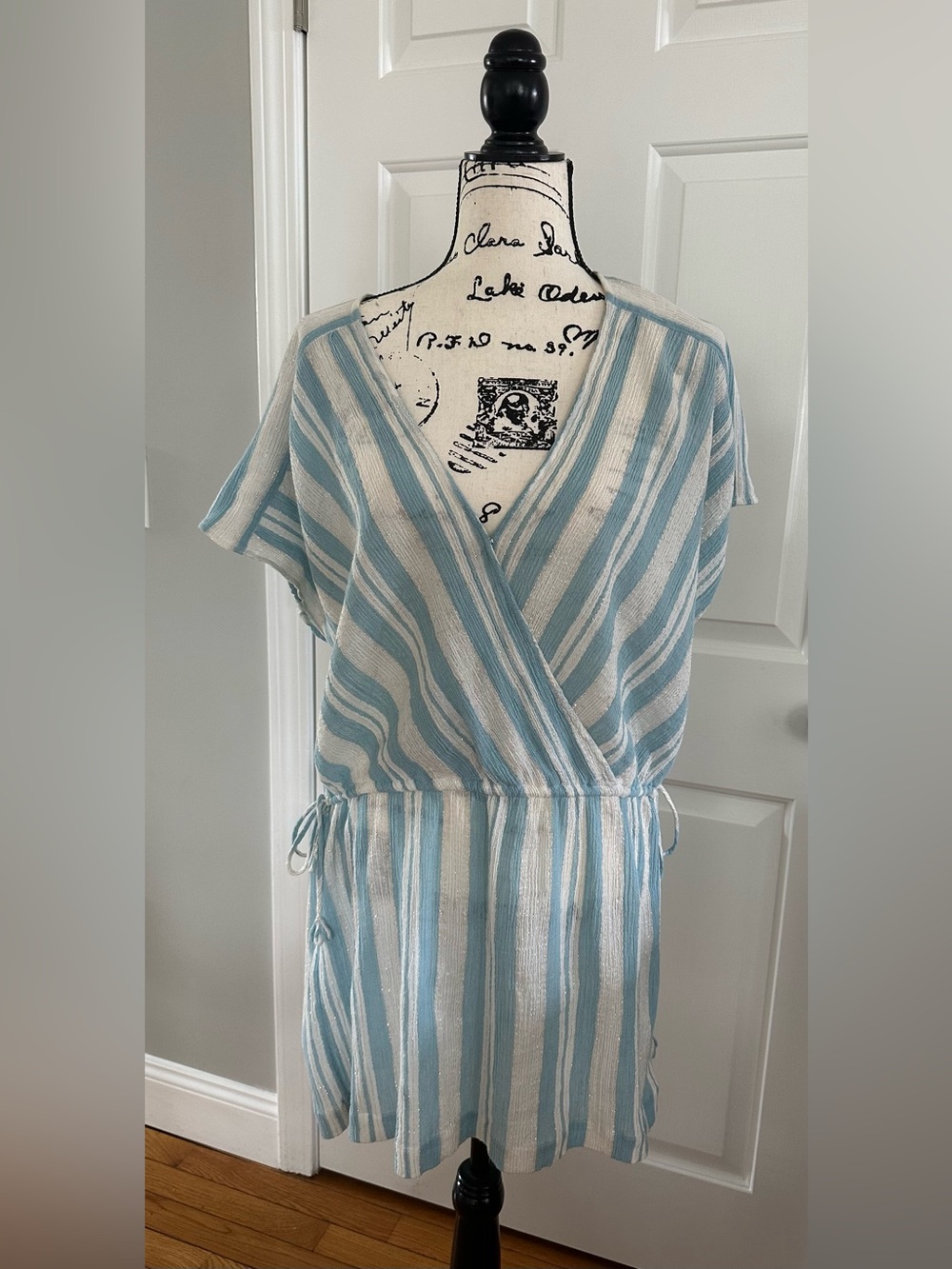 Joie Blue and White with Silver / Metalic Striped Beach Coverup Medium NWOT